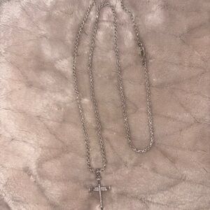 Elegant Silver Cross Necklace both 925 sterling silver moissinites